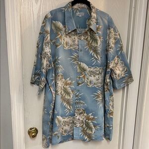 Pierre Cardin Blue Floral Casual Button Down Shirt